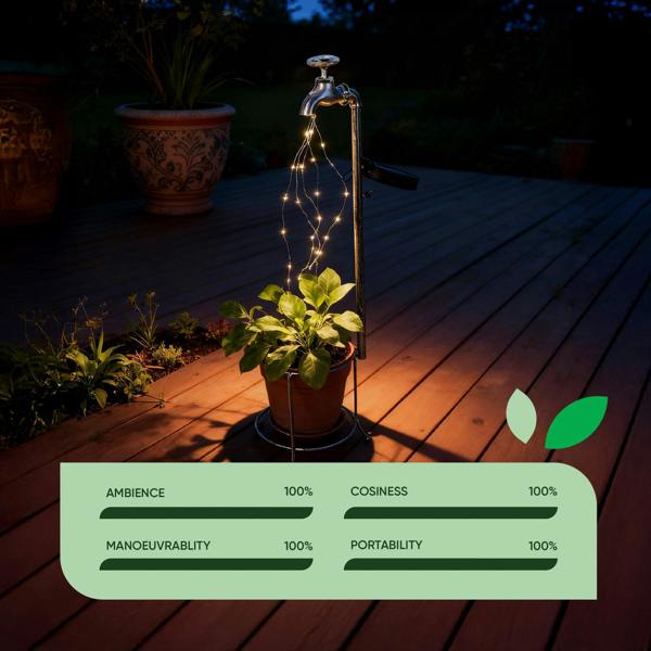 Gardenwize Solar Watering Tap with Cascade Lights – Warm White LED Garden Feature Light