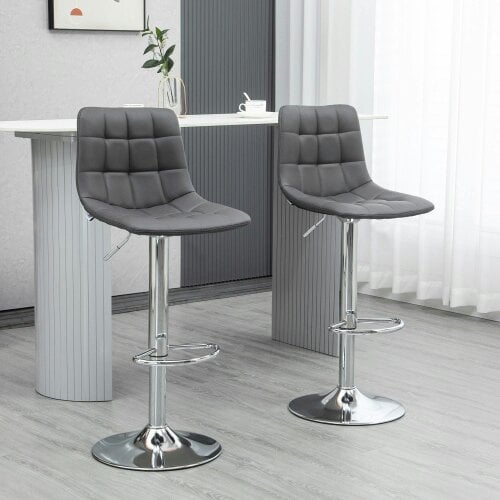 Wyld Haus Vivivi Set Of 2 Grey Tufted Faux Leather Swivel Bar Stools With Back Support