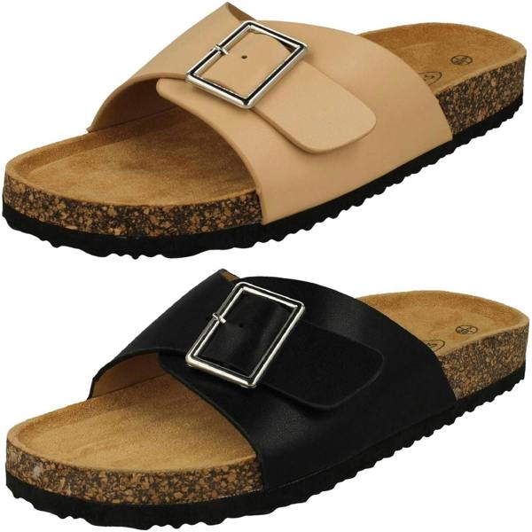 Spot On Ladies Spot On Buckle Detailed Mule Sandals F00413