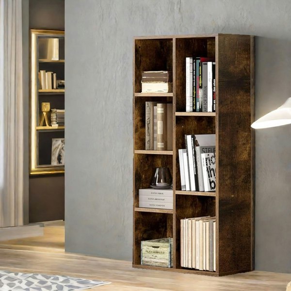 Rafaelo Mobilia Industrial 7 Compartment Book Shelf Rustic Brown