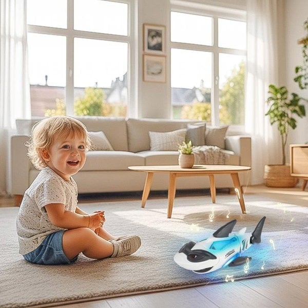 deAO Toys Electric Crawling Shark Toy for Toddlers Interactive Mechanical Shark with Lights & Music