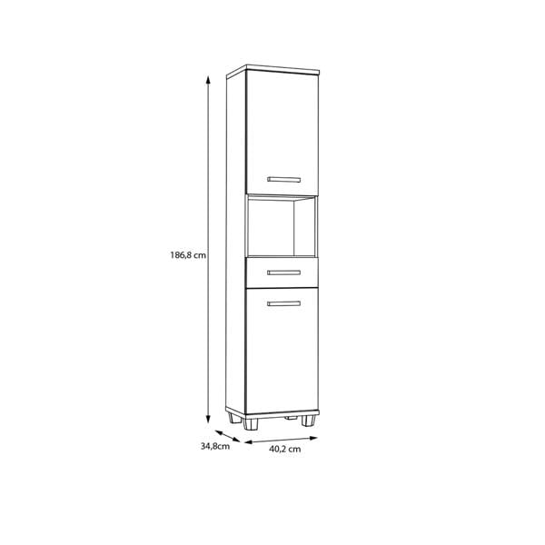 Furniture To Go Veris Tall Narrow Bathroom Cupboard with 2 Doors & 1 Drawer in Artisan Oak and Sage Green