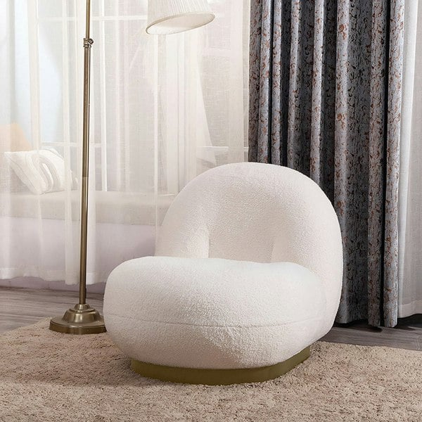 Weilai Concept Gubi Pacha Swivel Accent Chair, Boucle With Gold Base