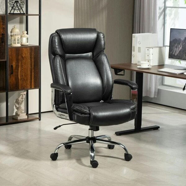 Ergonomic Office Chair, Faux Leather Chair with Tilt Function, Adjustable Height, 227kg 500LBS Swivel Computer Chair for Home Study, Black
