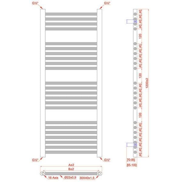 MYHOMEWARE 300 x 1200 mm Shiny Gold Electric Bathroom Towel Rail Radiator With Manual Electric Element Pre-Filled Standard Element