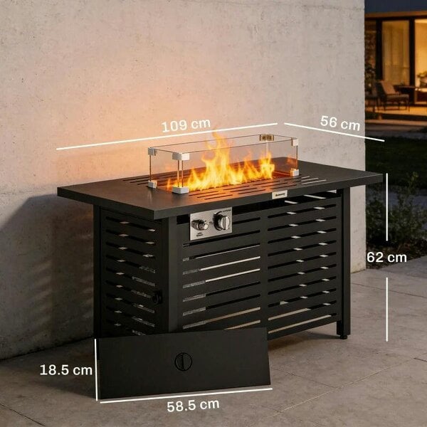 Bobobiy Propane Gas Fire Pit Table, Outdoor Firepit with 43" Steel Tabletop and Lid, 000 BTU Pulse Ignition Fire Table with Stainless Steel Burner