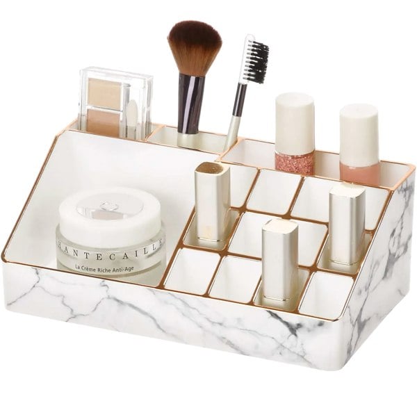 Maison des Cadeaux White Marble-Style Makeup Organiser