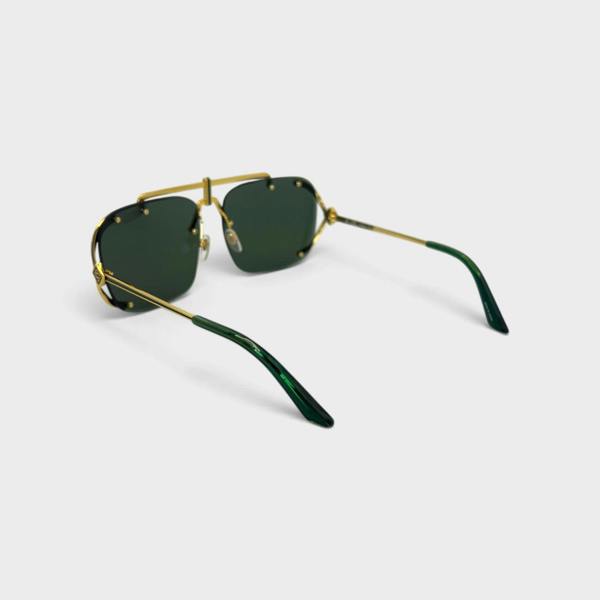 Supplied Fashion stainless steel aviator sunglasses in yellow gold with green lenses and green temple tips.