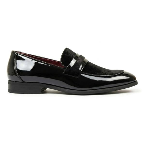 Dolcetto Men's Slip On Vegan Leather Velvet Detailed Patent Loafers
