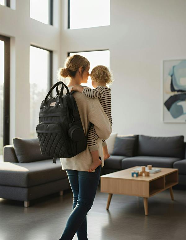 Anysort Black Mommy Diaper Bag With Changing Pad Maternity Backpack for Moms