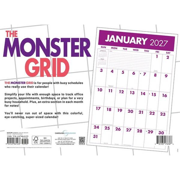 The Monster Grid Deluxe Calendar 2027, Deluxe Calendars, Month To View, Basics, Gift