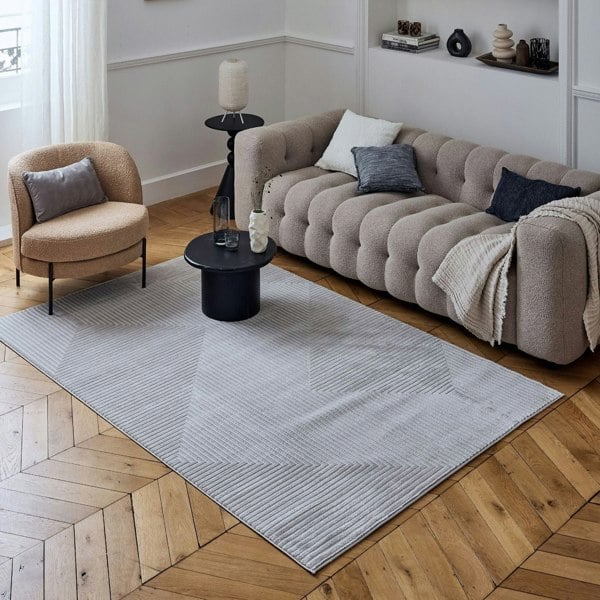 Geometric Living Room rug, grey colour, stain-resistant and non-shedding
