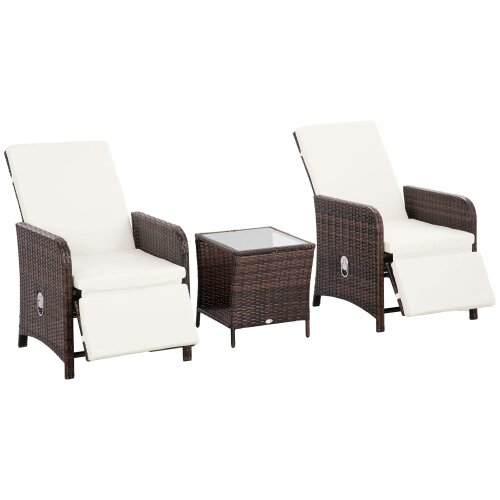Wyld Haus Nomo Cream and White Rattan 3 Piece Garden Outdoor Bistro Set With Cushions And Storage Function