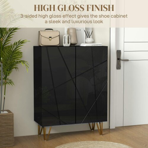 Wyld Haus Taco Mosa Wooden Black Slim Shoe Cabinet Modern Geometric Pattern For 15 To 20 Pairs