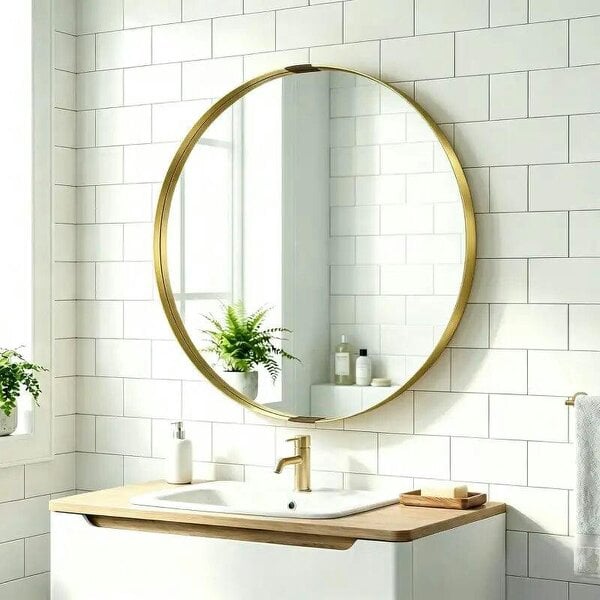 Round Wall Mirror 61 cm, Wall Mounted Bathroom Mirror with Tempered Safety Glass and Aluminium Alloy Frame, Gold Tone - Gold Tone