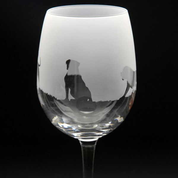 Glyptic Glass Art American Bulldog Dog Crystal Wine Glass - Hand Etched/Engraved Gift