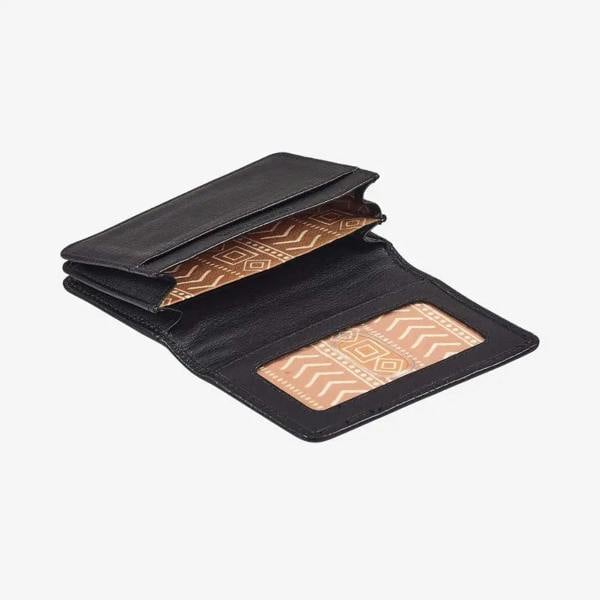 Black real leather card holder for women with ID window