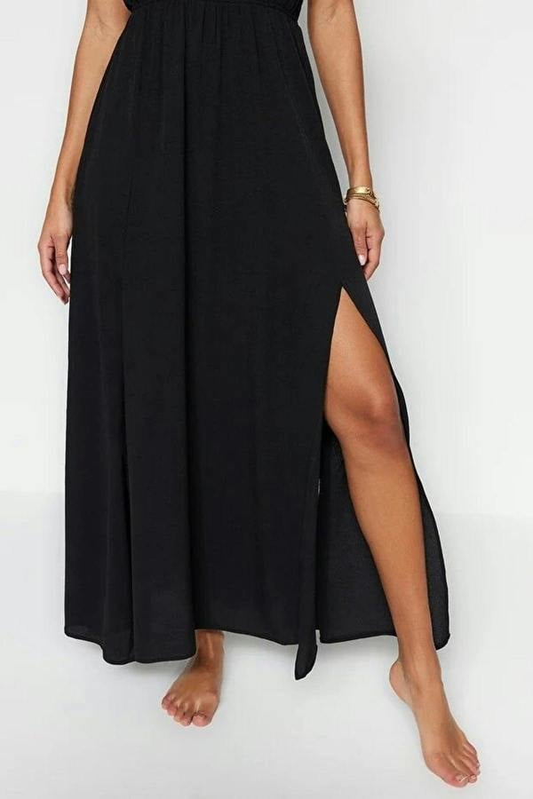 WOVCOR Woven Ruched Maxi Beach Dress