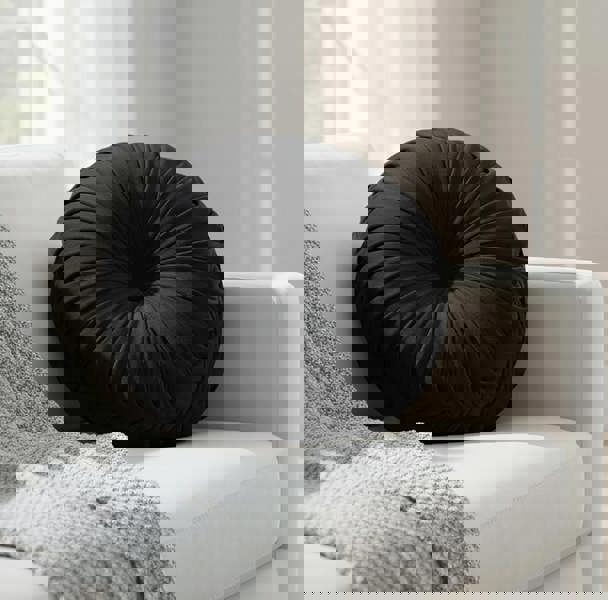 Anygleam ANYHOUZ Round Pleated Velvet Pillow Soft Cushion Fill