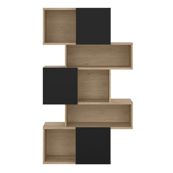 Furniture To Go Maze Asymmetrical Bookcase with 3 Doors in Jackson Hickory and Black
