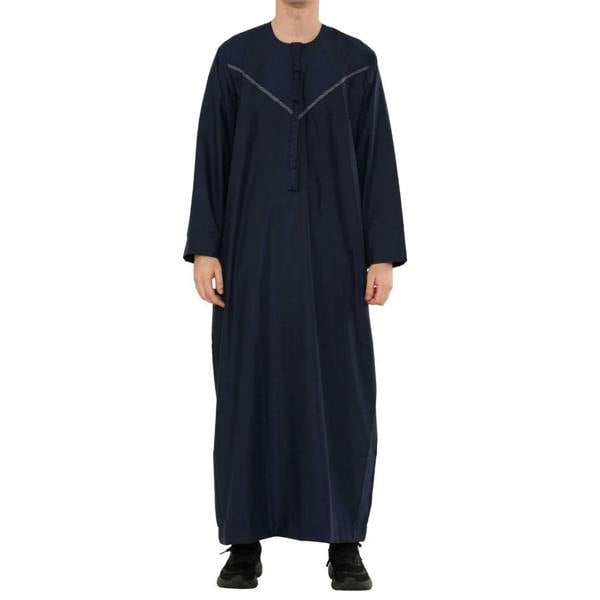 HM10 - Men's Emirati Omani Zipped Embroidery Thobe - Navy - Thobez - 22