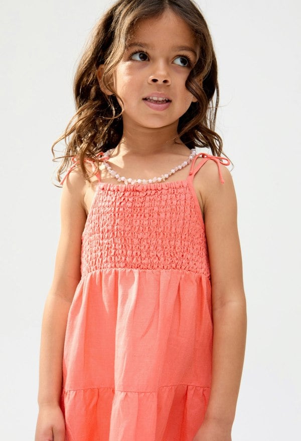 Kids Emma Shirred Bodice Scalloped Embroidered Dress In Pink - image 3