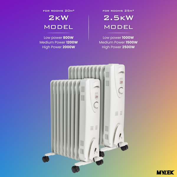 Mylek Oil Filled Electric Portable Space Heater Radiator with Thermostat 2000w