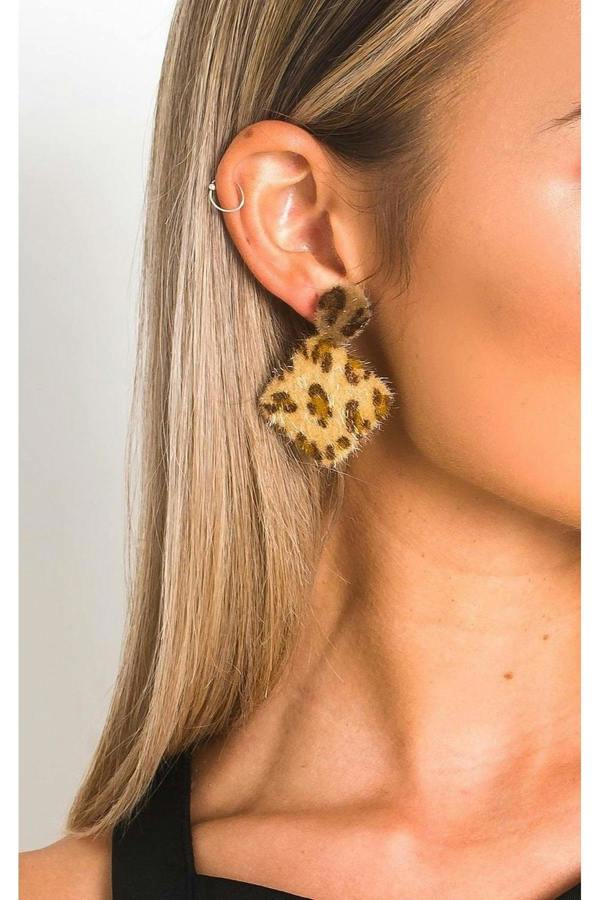 Jen Leopard Print Fuzzy Earrings - Leopard