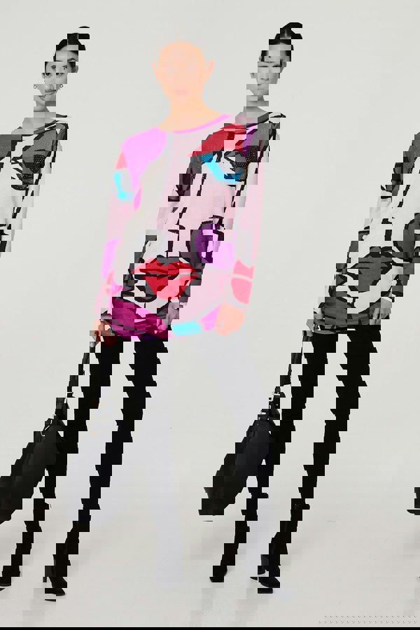 Red | Abstract Diamante Detail Tunic Top
