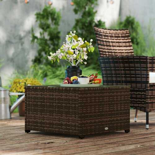 Wyld Haus Nolone Brown Rattan Outdoor Glass Top Side Table