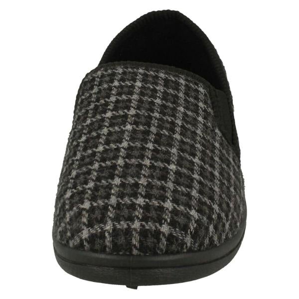 Spot On Mens Spot On Check Detail Gusset Slippers Mason