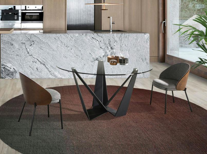 Angel Cerdá Round tempered glass and black steel dining table 1045