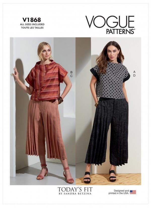 Vogue Sewing Pattern 1868, Tops, Trousers for Women, A (A-B-C-D-E-F-G-H-I-J) - Intermediate