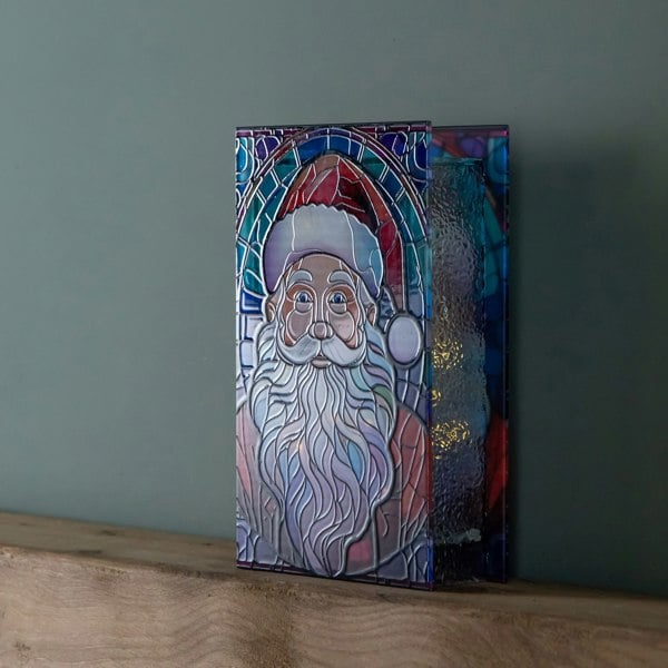 Samuel Alexander 21cm Battery Operated Double Sided Stained Glass Santa Decoration with LEDs