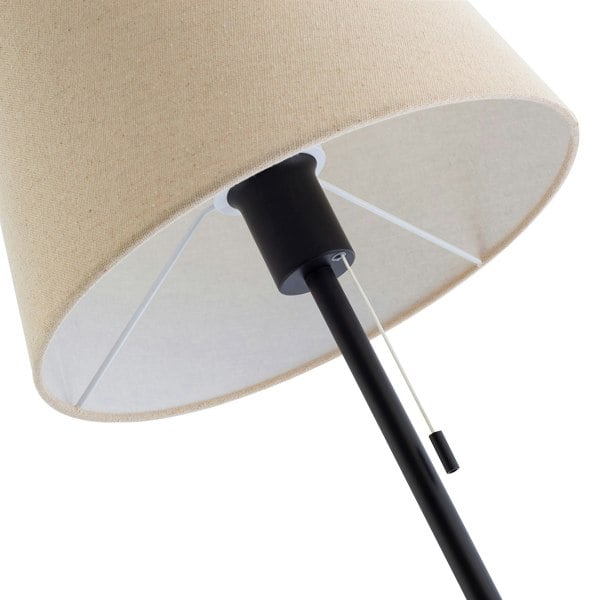 Traditional Classic Matte Black Floor Lamp with Pull Switch and Linen Shade Image 3