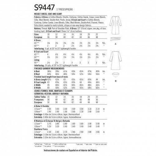 Simplicity Sewing Pattern 9447, Dresses, Coats, Scarves, Vintage Style for Women, A (10-12-14-16-18-20-22) - Intermediate