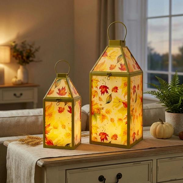 Garden Greatness Autumn Leaf Glass Lanterns Set of Two