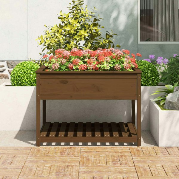Berkfield Planter with Shelf Honey Brown 111.5x111.5x81 cm Solid Wood Pine