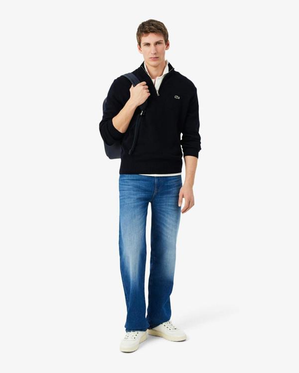 Lacoste Half - Zip Mens Merino Sweatshirt - Navy Blue 166 | CHO | Designer Mens Half Zip Sweatshirts