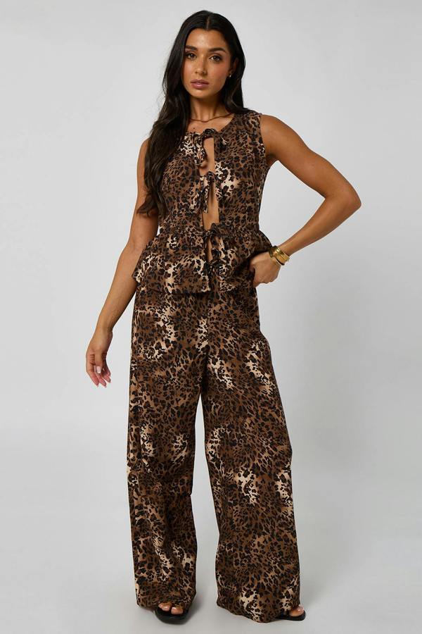 Urban Bliss Leopard Linen-Look Tie Front Waistcoat