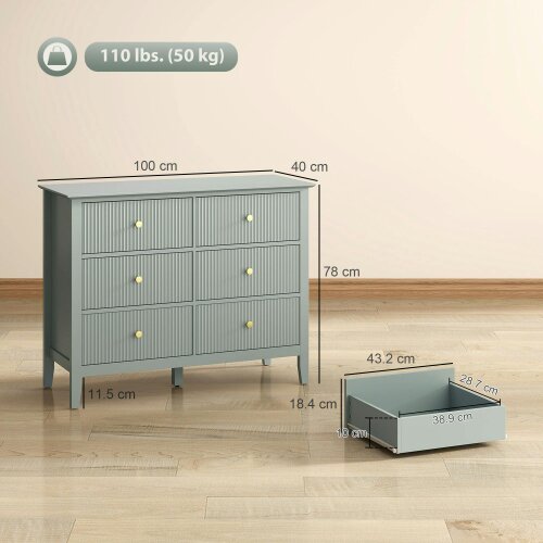 Wyld Haus Visalo Wooden Mint Green 6 Drawer Fluted Storage Dresser
