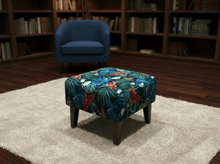 ISTOOLS Blue Jungle Floral Ottoman Bench – Multi-Use Footstool & Coffee Table UK Handmade - 19 x 17 Inches (48 x 43cm)