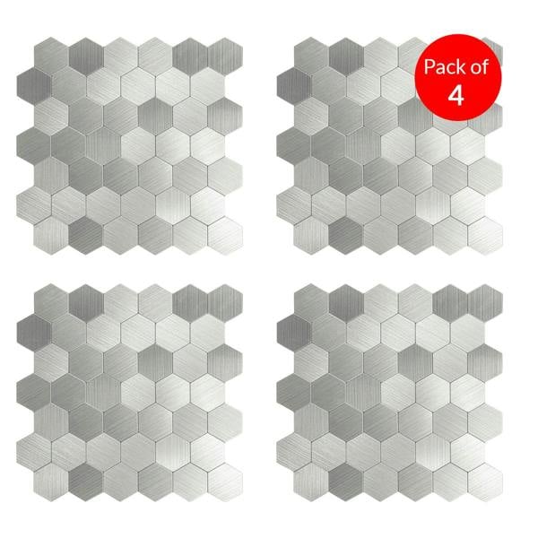 ENER-J Large HexaStyle Aluminum Peel & Stick Tile, Size: 290 x 288 x 4 mm (Pack of 4)