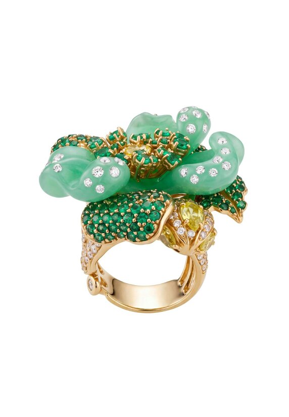 Latelita Jade Rose Flower Cocktail Ring Gold