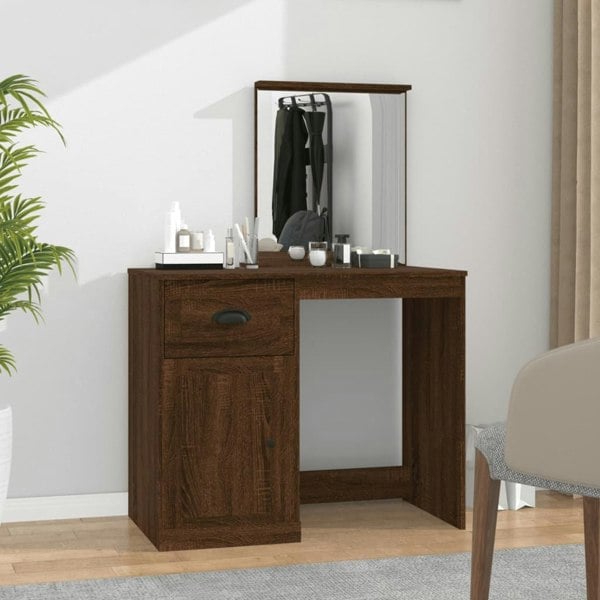 Berkfield Dressing Table with Mirror Brown Oak 90x50x132.5 cm Engineered Wood