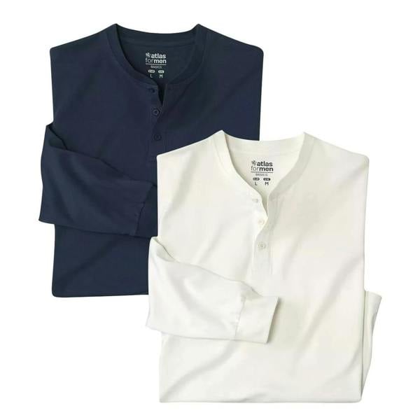 Atlas For Men Mens Plain Henley T-Shirt (Pack Of 2) - Navy/Ecru - 