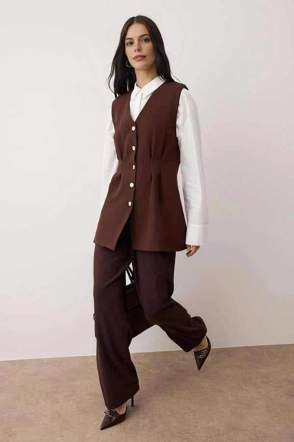 WOVCOR Woven Vest with Peplum and Snaps Detail