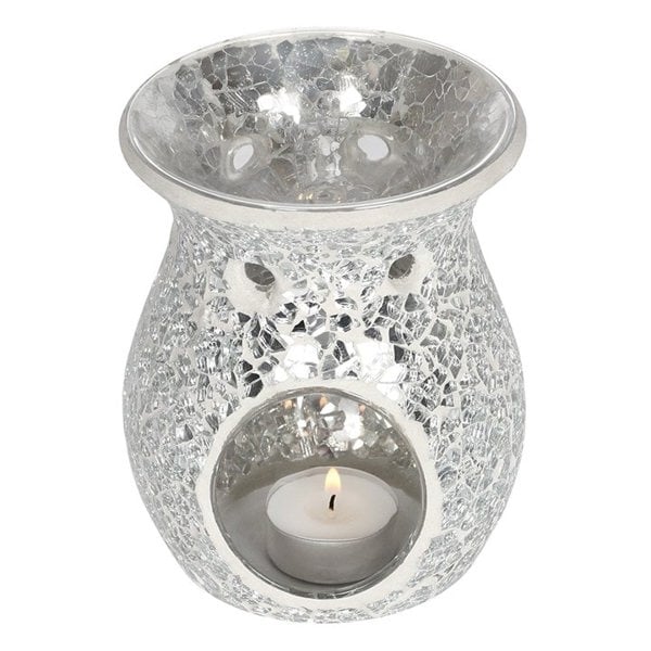 Serano Large Silver Crackle Oil Burner and Wax Warmer