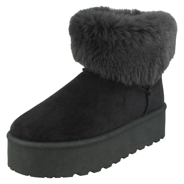 Spot On Ladies Spot On Platform Comfy Ankle Boots with Faux Fur Collar F4463