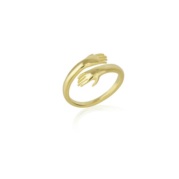 Spero London Hug Ring With Hands Sterling Silver and Gold Plated